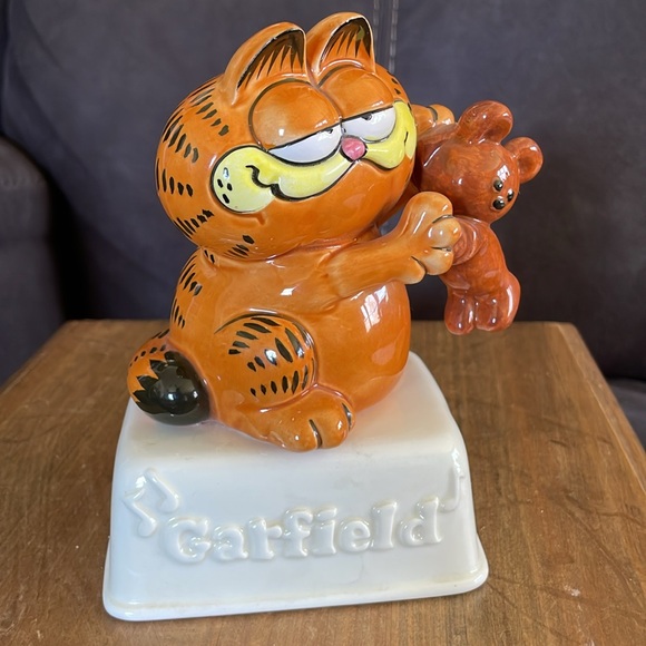 🌎 Enesco Garfield and Pooky ceramic Music Box Figure 1981 Cartoon figurine - Picture 7 of 10